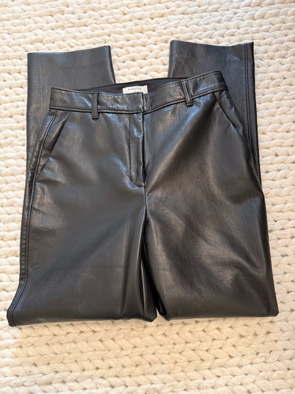 Babaton Black Faux Leather Straight-Leg Pants